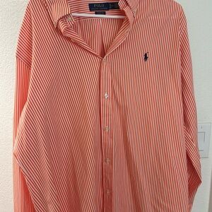 Ralph Lauren Men's Orange Striped Button Down Shirt